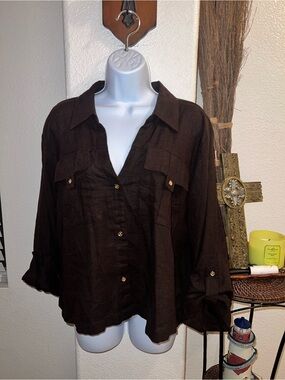 Michael Kors Dark Brown Button-Front Utility Shirt